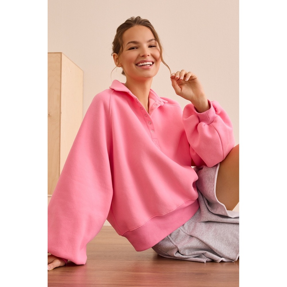 AS Revival Pink Snap Neck Balloon Sleeve Sweatshirt Size Medium NWT